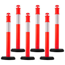 48" Traffic Delineator Posts with Fillable Base & Reflective Strips Red for Construction & Parking Lot Safety
