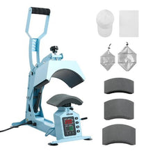 Hat Heat Press 4 Interchangeable Platens with Cap Stretcher Temperature & Time Control HTV & Sublimation Light Blue