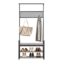 72" Hall Tree Coat Rack with Shoe Bench – 2-Tier Shoe Rack Hooks & Hanging Rod Steel Frame Storage Organizer for Entry Bedroom Closet