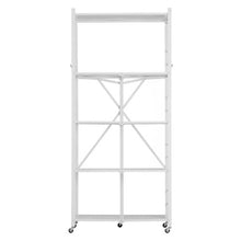 5-Tier Foldable Storage Shelf 32 x 14 x 72 Inch Metal Shelving Unit with Wheels & Hooks No Assembly (White)