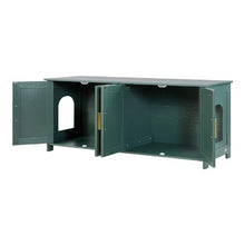 47.2-Inch Cat Litter Box Enclosure Hidden Cabinet with 4 Rattan Doors & 2 Entries Kitty House Furniture Fits Most Litter Boxes (Green)