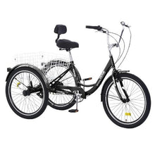 24” Adult Tricycle, 7-Speed Three-Wheel Bike with Basket, Carbon Steel Frame, Adjustable Seat  for Seniors Women Men