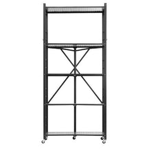 5-Tier Foldable Metal Storage Shelf with Wheels No Assembly (Black)