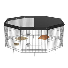 Dog Playpen 8-Panel Foldable Metal Fence with Cover & Stakes 24" H Indoor/Outdoor
