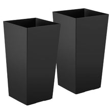 30" Tall Planters Black Tapered Outdoor Flower Pots with Casters (Set of 2)