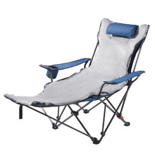 Reclining Camping Chair – 4 Position Folding Lounger with Footrest & Cushion (Blue)