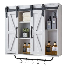 Bathroom Wall Cabinet 2 Doors Adjustable Shelf Over-the-Toilet White with Towel Bar & Hooks