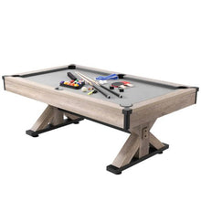 7ft 3-in-1 Pool Dining Tennis Table – Wood Finish Grey Cloth for Family Game Room Kids Adults