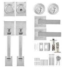 Heavy Duty Double Door Handle Set, Satin Nickel Square Lever Lock with Reversible Handle  for Front Entry or Office Door