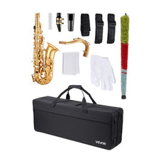 B Flat Tenor Saxophone 23-Key Brass Beginner Kit with Carrying Case (Gold)