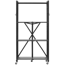4-Tier Foldable Metal Storage Shelf with Wheels No Assembly (Black)