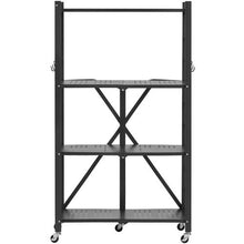4-Tier Foldable Storage Shelf 26 x 13 x 46 Inch Metal Shelving Unit with Wheels & Hooks No Assembly (Black)