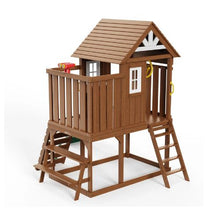 Wooden Outdoor Kids Playhouse with Slide Ladder & Window TLG92008