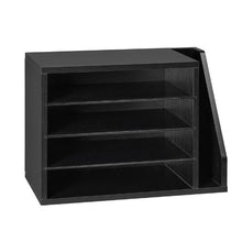4-Compartment Wooden Literature Organizer Mail Sorter with Side Storage – Black