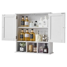 Bathroom Wall Cabinet 2 Doors Adjustable Shelf Over-the-Toilet White with Shelves & Open Partition