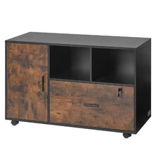 Wood File Cabinet Rolling Storage with Adjustable Shelves & Lockable Printer Stand