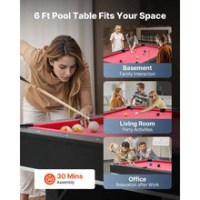 6ft Portable Pool Table – Black Frame Red Cloth for Family Game Room Kids Adults