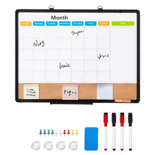 24"x 18" Monthly Calendar Whiteboard & Cork Board Combo with Aluminum Frame – 2-in-1 for School &Office