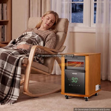 Infrared Heater 1500W Electric Space Heater 3 Heat Settings Remote 12H Timer Wheels (Light Wood)