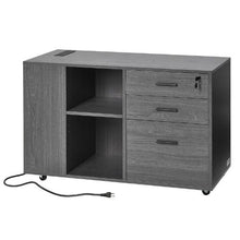 3-Drawer Wooden File Cabinet Rolling Storage with Power Strip Lock & Adjustable Shelves 5 Wheels