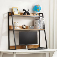 2-Tier Desktop Bookshelf Hutch Wood Color with Anti-Slip Feet (Wood Grain)