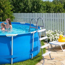 4-Step Above Ground Pool Ladder for 48 in Pools Steel A-Frame Non-Slip Wide Steps 300 lb Capacity (Gray & White)
