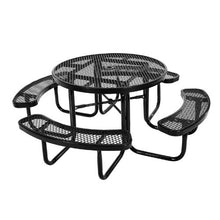 Outdoor Picnic Table Set 46" Round Patio Table with Benches Heavy-Duty Steel Umbrella Hole, Weather-Resistant (Black)