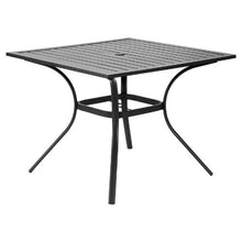 37-Inch Square Metal Bistro Table with Umbrella Hole – All-Weather Steel Slat Patio Furniture for Lawn Garden and Porch(Black)