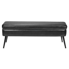 Black PU Leather Storage Ottoman Bench Metal Legs Entryway Shoe Bench