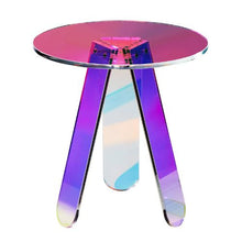 Round Iridescent Acrylic Side Table Rainbow End Table for Living Room Bedroom & Study