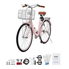 26" Pink Beach Cruiser Bike 1-Speed Cruiser with Large Basket Rear Rack & Adjustable Seat  for Cycling, Exercise & Shopping