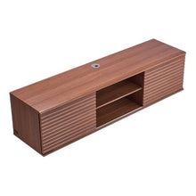 60 In Floating TV Stand Wall Mount Entertainment Center with Adjustable Shelf & Sliding Doors 2-Tier TV Shelf with Storage Cabinet - (Walnut)