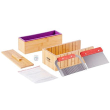 Soap Making Kit Bamboo Cutter Box Silicone Mold Straight & Wavy Cutters 100 Bags & 105 Stickers