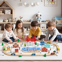 113PCS Wooden Train Set with Storage Box City Railway Track Toy for Kids Ages 3-8