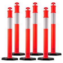 48" Traffic Delineator Posts with Weighted Base & Reflective Strips Red for Construction & Parking Lot Safety  (6 Pack)