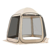 10 x 9.2 ft Pop-Up Screen Tent 4–8 Person Screened Canopy Shelter with Netting Sides Stakes & Carry Bag – (Beige)