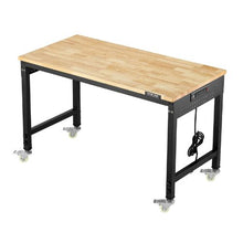 48-Inch Adjustable Workbench 2000 LBS Capacity Oak Wood Top Power Outlet Wheels & Pegboard