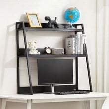 2-Tier Desktop Bookshelf 37.4" Storage Rack Metal Frame & Wooden Shelves Anti-Slip Feet (Black)