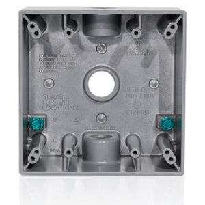 Two Gang Weatherproof Back Box Three Diameter Outlet Gray 2GM53-GY