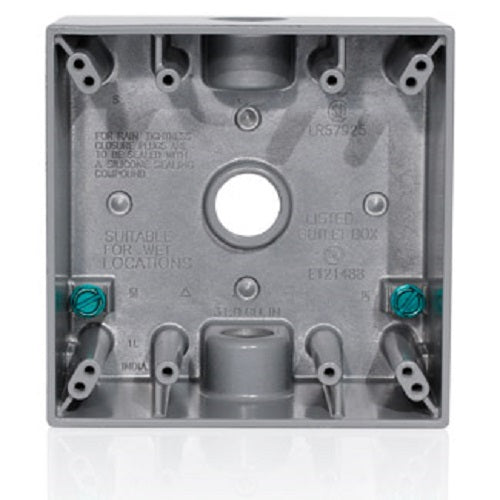 Two Gang Weatherproof Back Box Three Diameter Outlet Gray 2GM53-GY