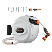 65 ft Retractable Hose Reel 5/8" Wall-Mounted Garden Hose Reel with 9-Pattern Nozzle & Auto Rewind