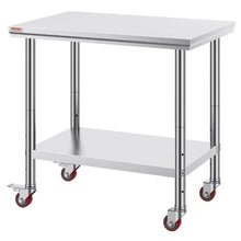 36 X 24 In Stainless Steel Work Table with 4 Wheels  for Commercial Kitchen Restaurant GZT90X60L