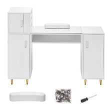 Glass Top Manicure Table with Storage (White)