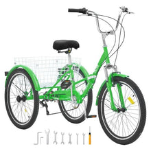 Folding Adult Tricycle 24", 7-Speed Carbon Steel 3-Wheel Cruiser Bike with Basket & Adjustable Seat for Women Men