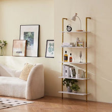 5-Tier Ladder Shelf 24 x 11.8 in Bookshelf Metal Frame Open Storage Rack for Kitchen Bedroom Bathroom & Living Room Gold (White)