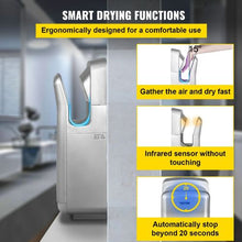 Jet Hand Dryer - Premium Electric Commercial Blade Hand Dryer with HEPA Filtration | 1600W 110V High-Speed Infrared Vertical Wall Mount Silver Dryer