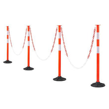 34" Traffic Delineator Posts with Weighted Base Reflective Strips & Chain Red for Construction Site & Parking Lot Safety