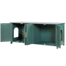 47.2-Inch Cat Litter Box Enclosure Hidden Cabinet with 4 Doors & 2 Entries Kitty House Side Table Fits Most Litter Boxes (Green)