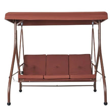 3-Seat Patio Swing with Canopy Steel Frame Cushioned Outdoor Bench (Brown)
