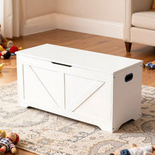 Kids Wooden Storage Bench with Safety Hinge (White)